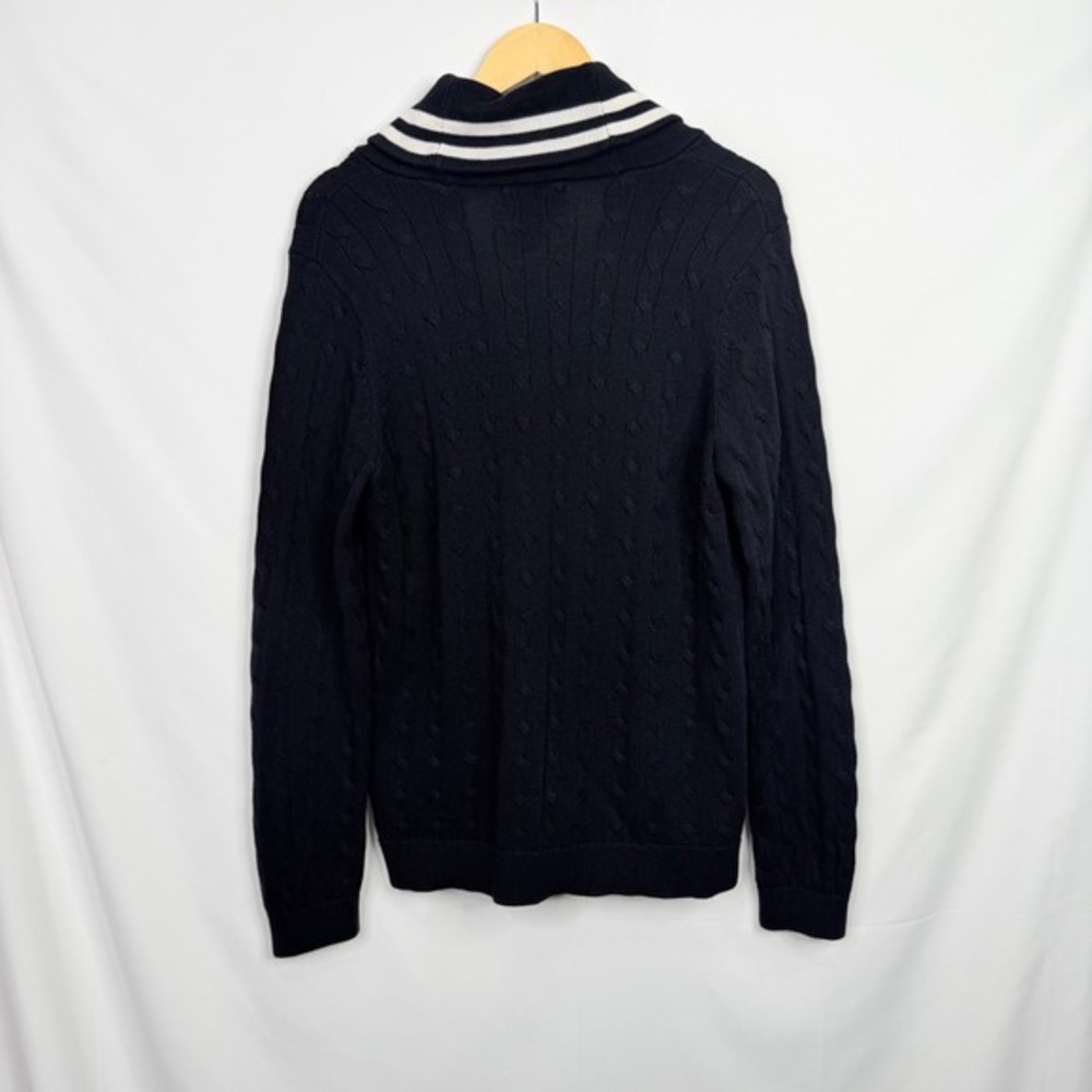 Lauren Ralph Lauren Active Cardigan Black Varsity‎ Cable Knit Shawl Collar Sz XL - Picture 5 of 7